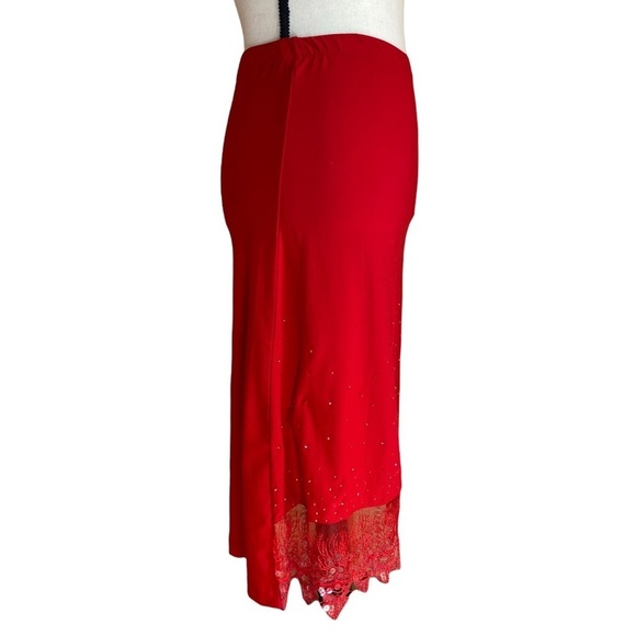 Red embellished sequins red pencil skirt size M - Picture 3 of 10